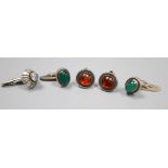 A pair of Georg Jensen sterling and cabochon chrysophase cufflinks, designed by Harald Nielson,