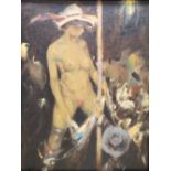 Ken Moroney (1949-2018), oil on card, 'The Pole Dancer', signed, with Studio stamp, 24 x 18cm