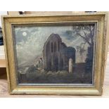 G.Sephton (19th C.) oil on board, Moonlit ruins, signed and dated 1877, 23 x 29cm.