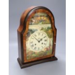 A burr walnut painted mantel clock, height 36cm