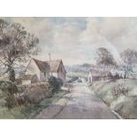 Albert Houghton (Wapping Group), watercolour, Rustic landscape with tractor on a lane, signed,