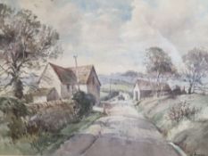 Albert Houghton (Wapping Group), watercolour, Rustic landscape with tractor on a lane, signed,