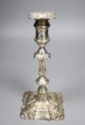 A late Victorian George III style silver candlestick, I.S. Greenburg & Co, Birmingham, 1900,