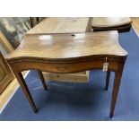 A George III mahogany and satinwood serpentine card table, width 88cm depth 44cm height 76cm