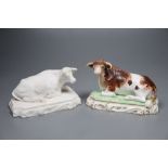 Two rare Copeland & Garrett porcelain recumbent figures of bulls, c.1833-47, 12.5cm long, the