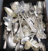 A set of six Victorian silver fiddle and thread pattern dessert spoons by George Adams, London,