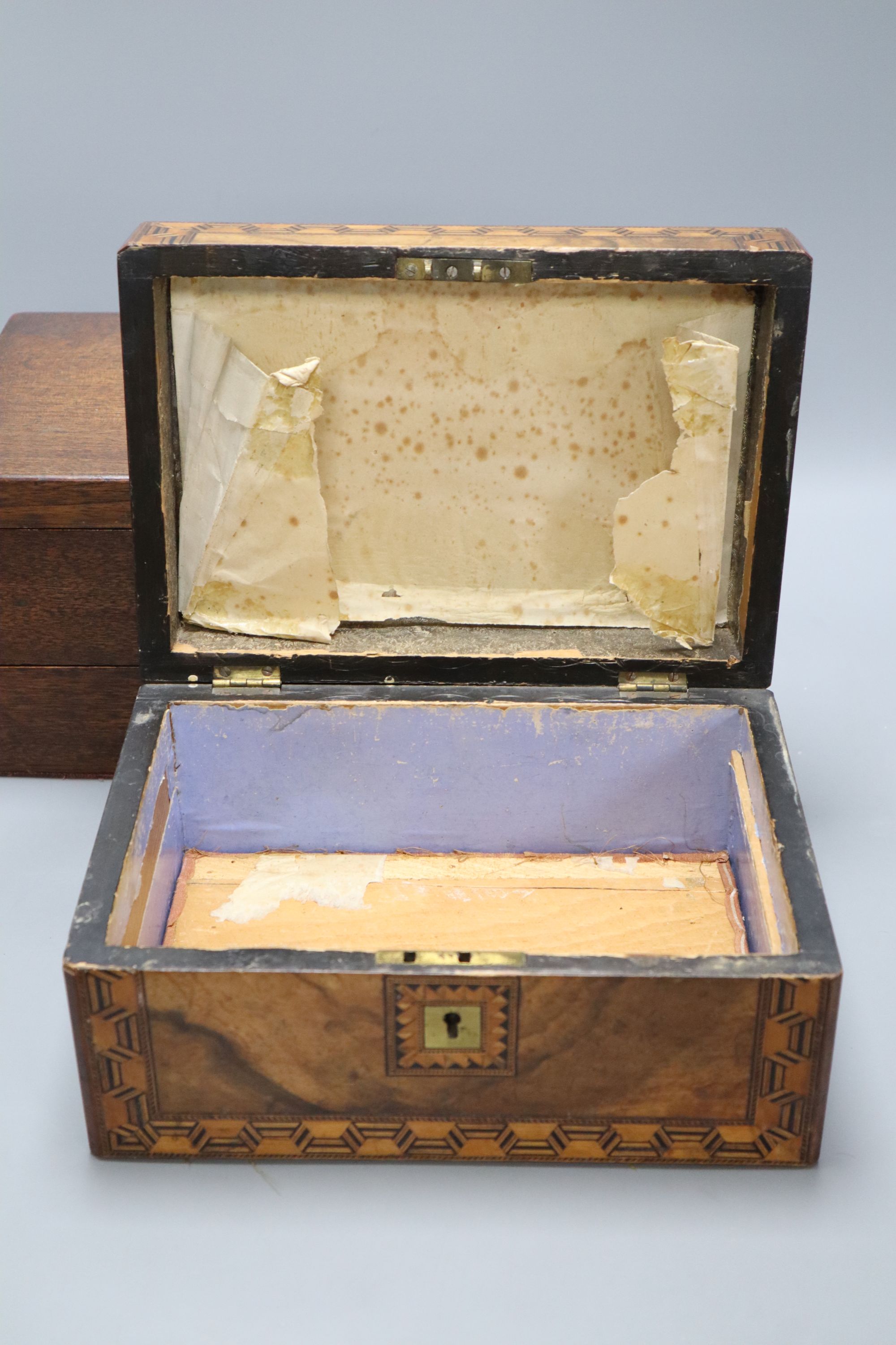 A Victorian parquetry work box and one other with Royal Engineers crest - Image 4 of 6