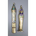 An early 20th century Egyptianesque gilt white metal and enamel propelling pencil/seal, 59mm and a