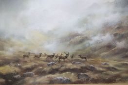 John Ross, pastel, Deer between An Riabhachan and An Cruachan, signed and dated '88, 32 x 46cm