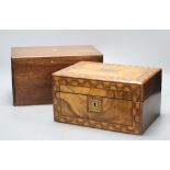 A Victorian parquetry work box and one other with Royal Engineers crest