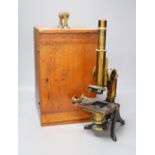 A Victorian Henry Crouch, London brass microscope and case, no 10023, 39cmCONDITION: Adjustment