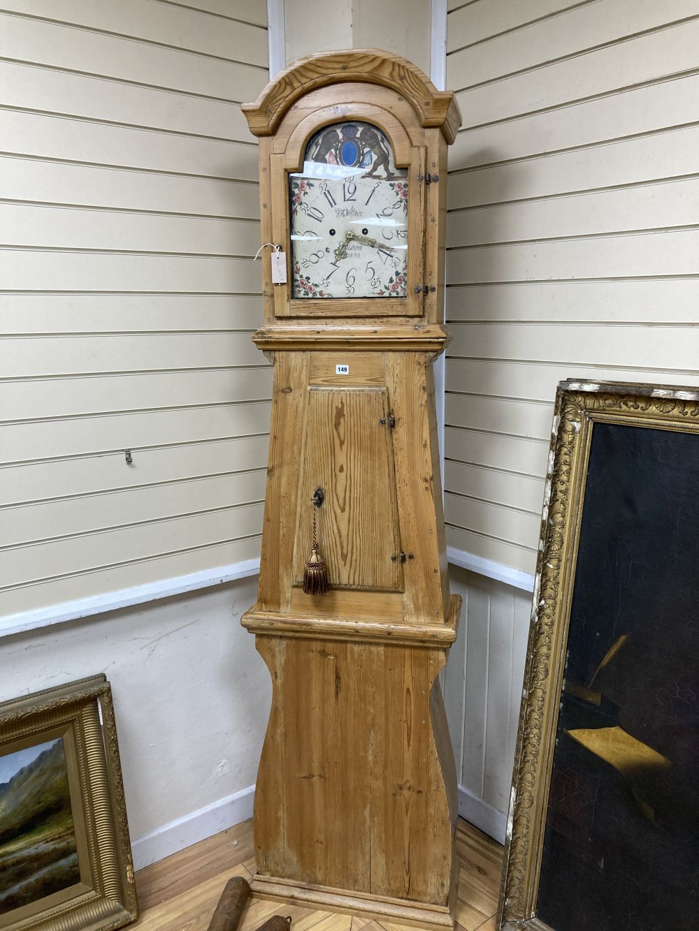 A Swedish pine longcase clock, G H Welcher, Eskilstuna, with painted dial, height 216cm - Bild 6 aus 10