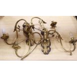 A pair of ormolu wall lights, width 65cmCONDITION: Good condition, in need of re-wiring