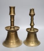 Two Ottoman brass candlesticks, height 28cmCONDITION: Larger candlestick two minor tears at footrim;