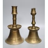 Two Ottoman brass candlesticks, height 28cmCONDITION: Larger candlestick two minor tears at footrim;