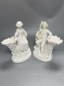 A pair of John Bevington bone china figures, gardener and female companion, 21.5cmCONDITION: Female-