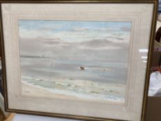 Roland Vivian Pitchforth (1895-1982)watercolour,Coastal scene with pier and waterskier,signed,42 x