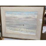 Roland Vivian Pitchforth (1895-1982)watercolour,Coastal scene with pier and waterskier,signed,42 x