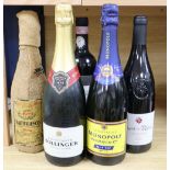 Five bottles of mixed wines and champagnes
