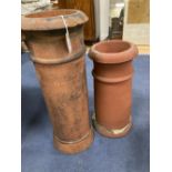 Two terracotta chimney pots, tallest 77cm