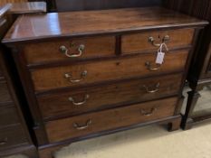 A George III satinwood strung mahogany chest with fluted column canted angles, width 104cm, depth