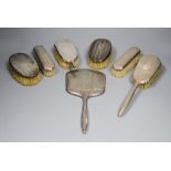 Seven various silver mounted hair and clothes brushes, one a.f.