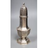 An Edwardian silver octagonal sugar caster, by William Ltd, Birmingham, 1906, 21.5cm, 6oz.CONDITION: