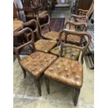 A set of six early Victorian mahogany dining chairs, with buttoned leather seats