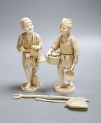 Two late 19th century Japanese okimono carved ivory figures of fishermen, height 19cmCONDITION: