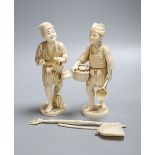 Two late 19th century Japanese okimono carved ivory figures of fishermen, height 19cmCONDITION: