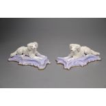 A good pair of Staffordshire porcelain figures of recumbent poodles, c.1835-50, 12.2cm long,