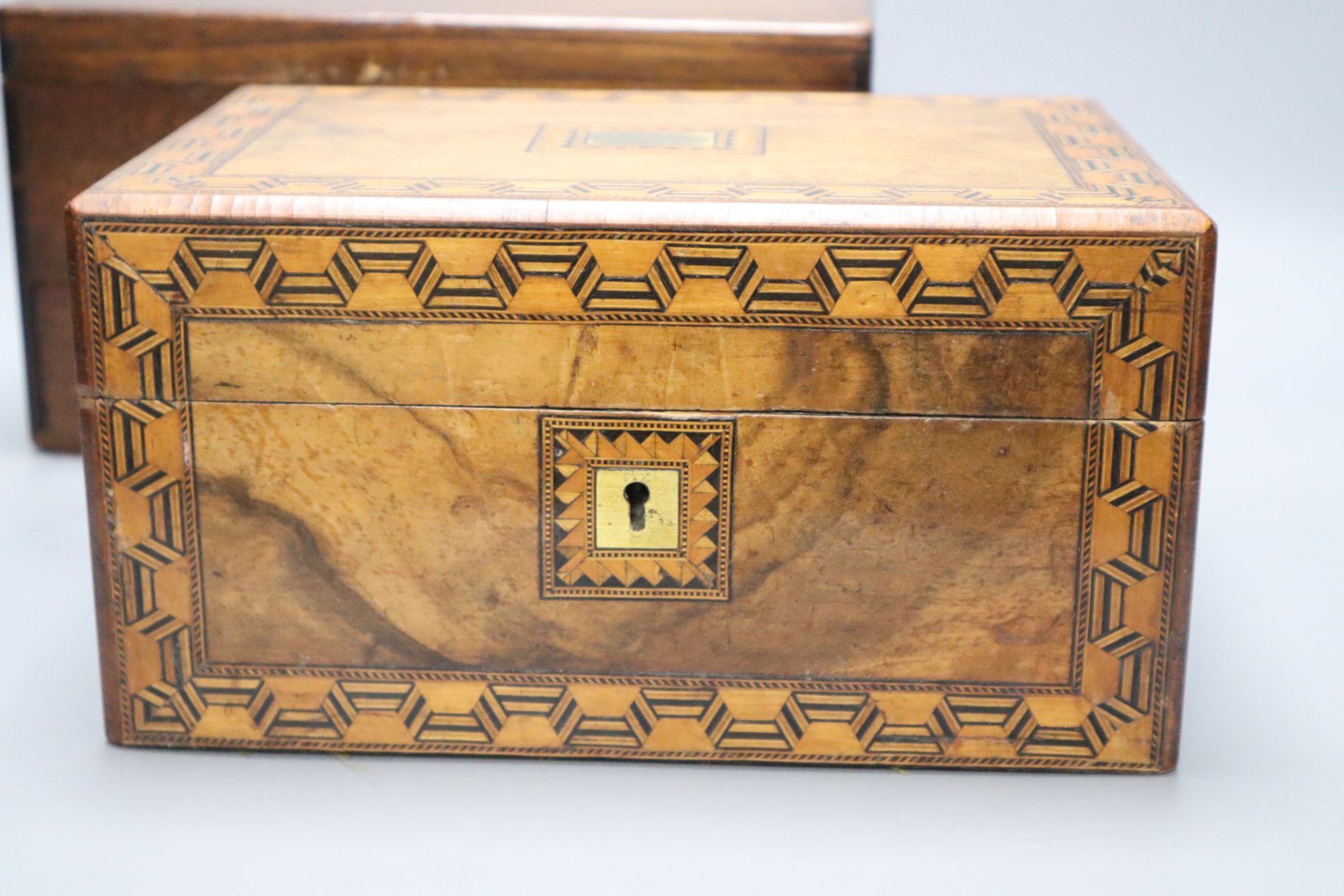 A Victorian parquetry work box and one other with Royal Engineers crest - Image 2 of 6