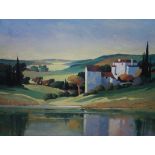 Lay Slette, oileograph, Landscape in Tuscany, signed, 90 x 118cm