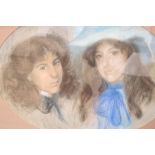 Early 20th century English School, pastel, Portrait of two sisters, oval, 51 x 71cm