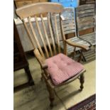 A Victorian elm and beech lathe back Windsor armchair, width 57cm, depth 50cm, height 160cm