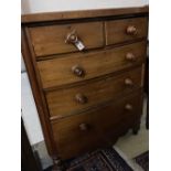 A Victorian mahogany bow front chest, width 110cm, depth 54cm, height 131cm