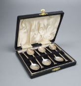 A 1960's cased set of six silver teaspoons, struck with marks of six various Assay offices, 46