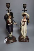 A pair of late 19th century French spelter figural candlesticks, height 41cm