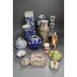 A group of Chinese porcelain vases and dishes, 19th century and later, and some European ceramics,