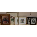A group of assorted paintings and prints including a Victorian botanical watercolour of Primulas, 38