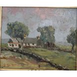 J. Glyn Roberts, oil on board, Farm in a landscape, signed, 23 x 28cm