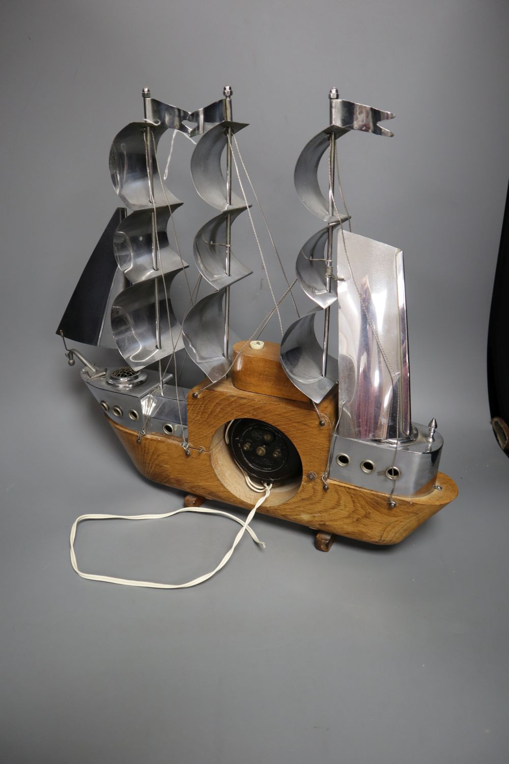 A novelty timepiece in the form a three-masted ship, Metamech Electric movement, 42cm - Image 3 of 4