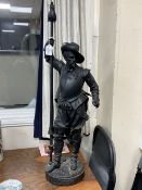 A large spelter cavalier lamp base, 100cm