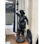 A large spelter cavalier lamp base, 100cm