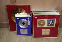 Sixteen various record presentation frames including Nigel Lovis, gold discs etc (16)