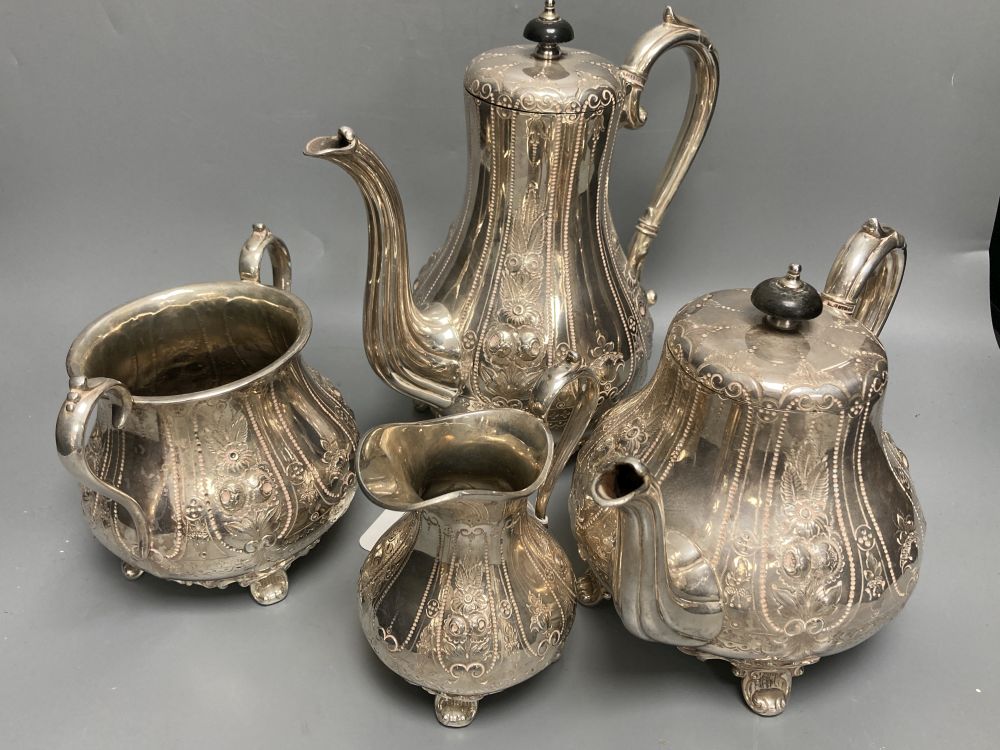 A four piece silver plated tea and coffee set, tallest 24cm