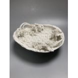 A Derby Sampson Hancock basket of weaved design white glazed, diameter 21.5cm