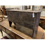 An 18th century oak panelled coffer, width 98cm depth 35cm height 60cm