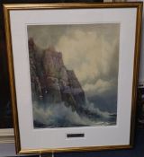 Rubens Southey (1881-1933), watercolour, Waves breaking on the shore, signed, 44 x 35cm