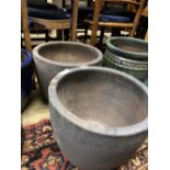 A pair of glazed earthenware garden planters, diameter 38cm